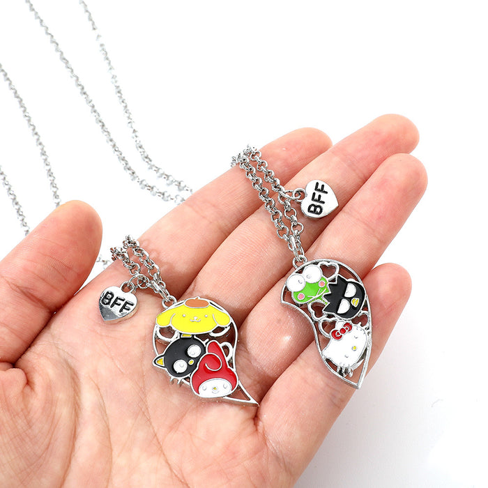 Wholesale Cartoon Cute Hello Kitt Necklace Hello Kitty A Pair of Heart-shaped Pendants BFF Good Friend Set Necklace JDC-NE-BS002