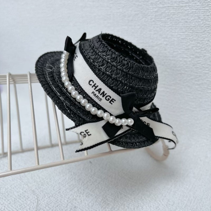 Wholesale Straw Hat Bow Cute Pearl Chain Straw Hat