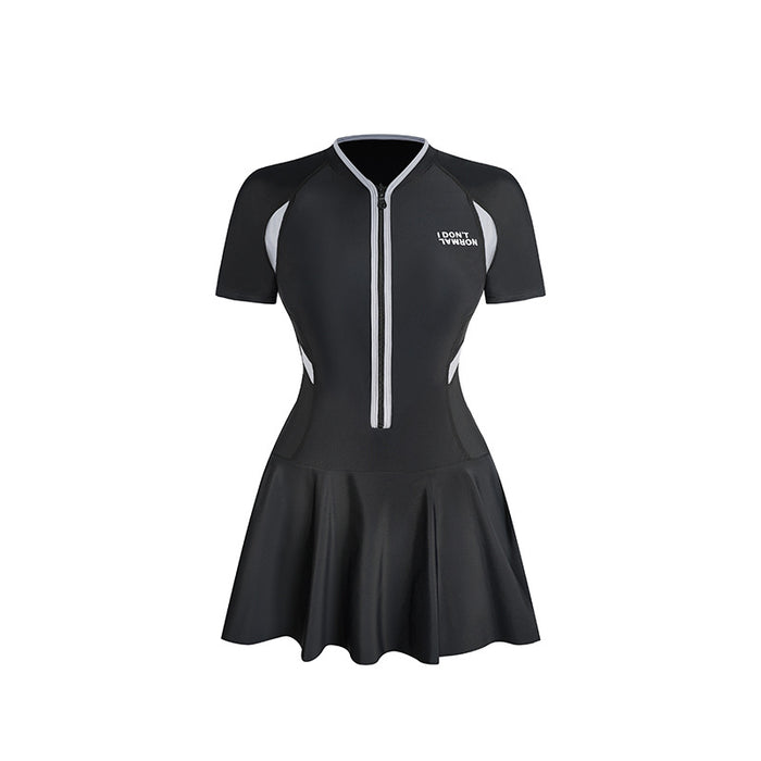 Wholesale Swimsuit one-piece skirt style covers the belly to make you look slimmer, color blocked hot spring swimsuit