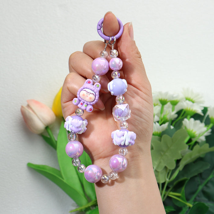 Wholesale Acrylic Cartoon Keychain Pendant Blue Hand-Painted Beaded Doll Design for Car Keys Bag Boutique Resale Accessory