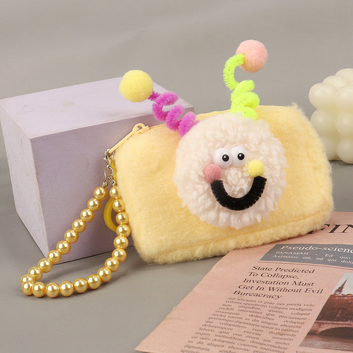 Wholesale Trendy Face Plush Square Card Holder Keychain Wallet Pink Macaron Style Everyday Wear Boutique Resale