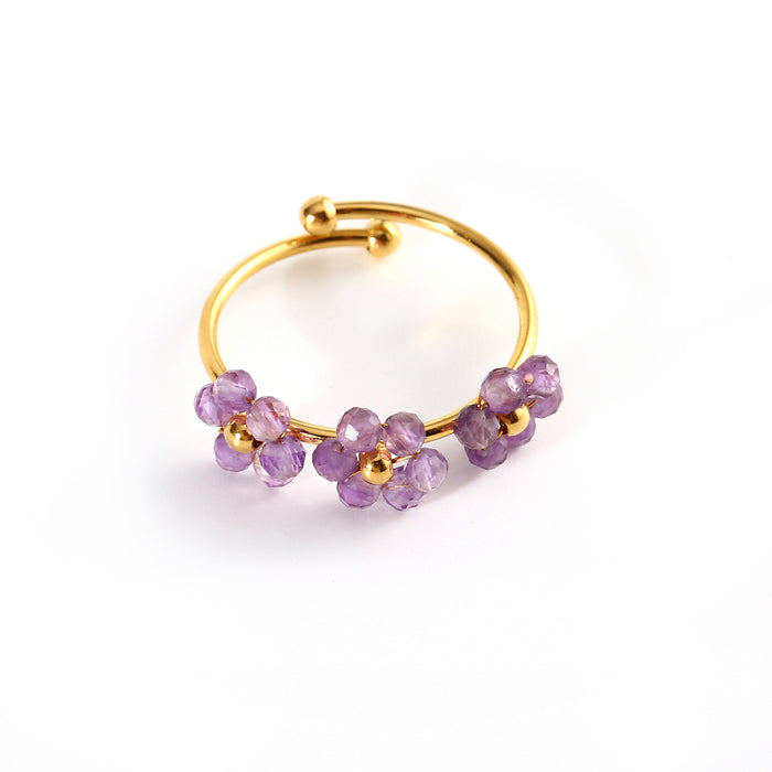 Wholesale Fashionable and minimalist stainless steel natural stone flower ring with niche design and three flower opening ring wholesale