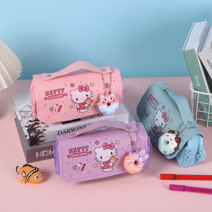 Wholesale Cartoon Cat Large Capacity Double-Layer Pencil Case