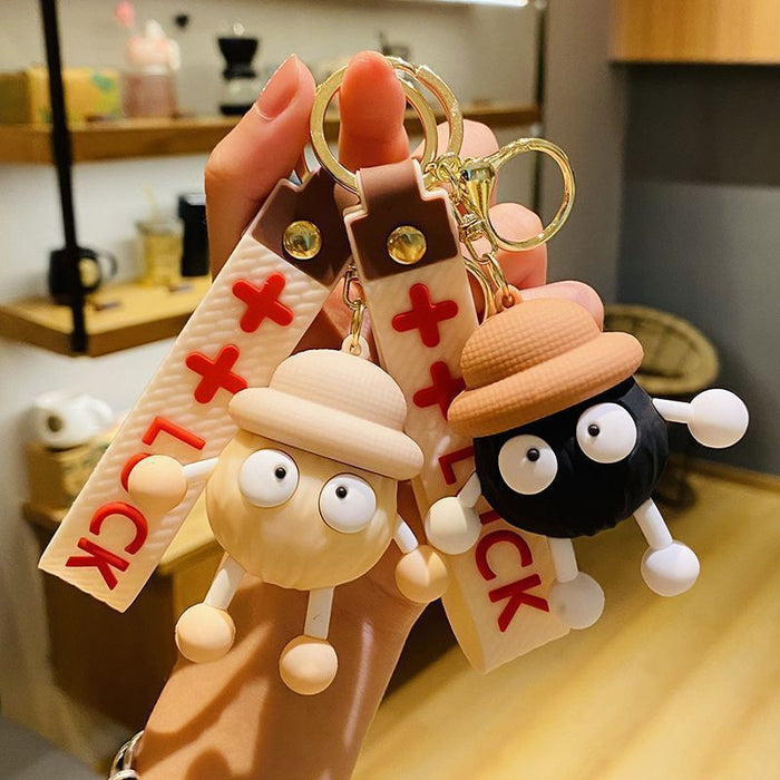 Wholesale Long-Legged Little Coal Ball Keychain Soft Plastic Doll Couple Bag