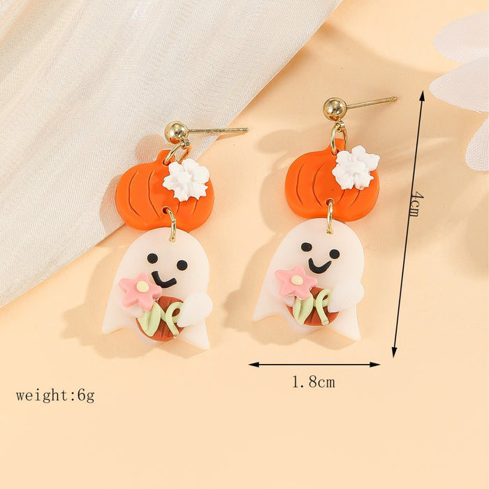 Wholesale Cartoon Ghost Black Cat Pumpkin Earrings Party Fashion Accessory
