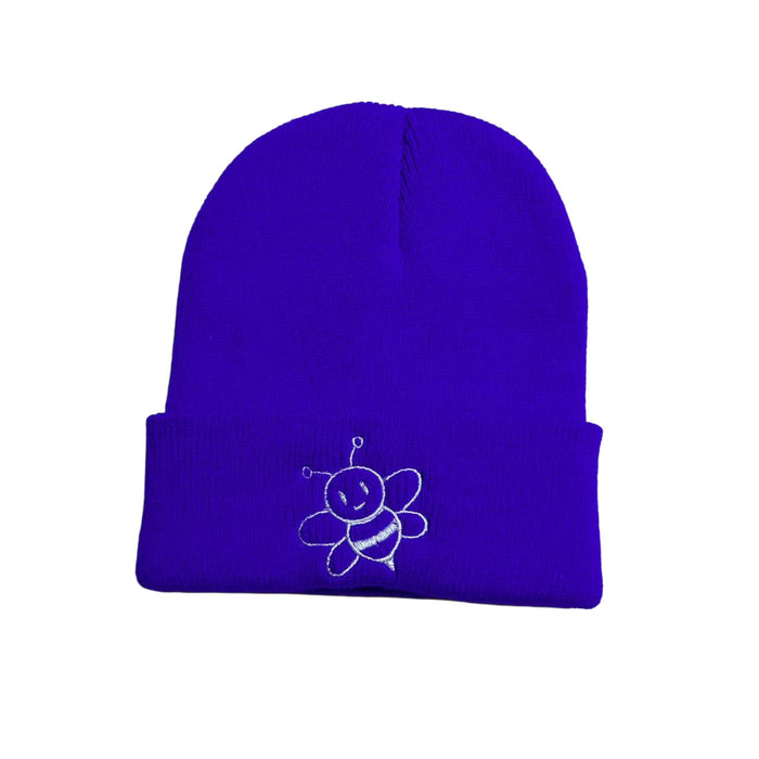 Wholesale Children' s embroidered bee knitted acrylic wool hat cute all-match warm earmuffs