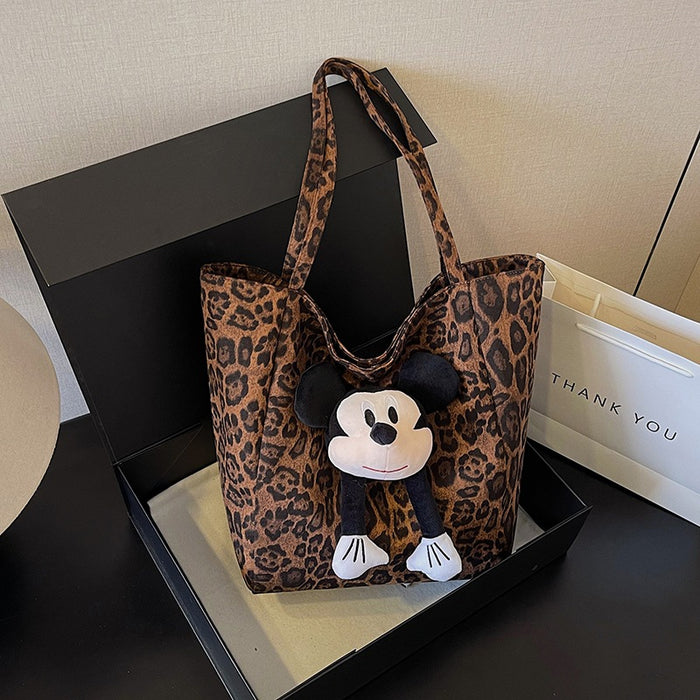 Wholesale Deer skin velvet bag popular leopard print single shoulder casual fashion commuting tote bag