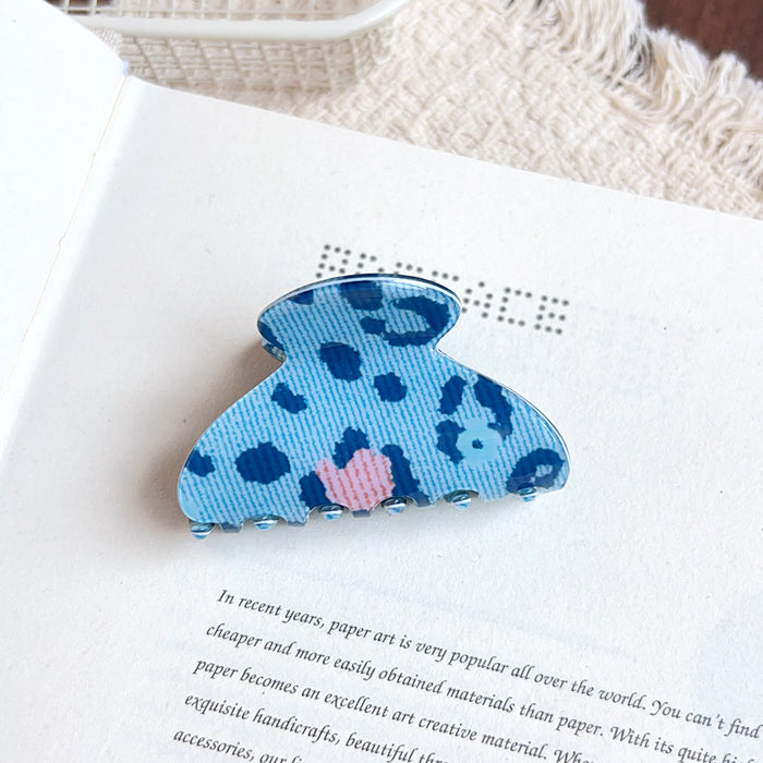 Wholesale PVC Blue Leopard Pattern Large Hair Claw Clip Retro Hair Accessory for Women