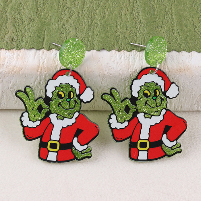 Wholesale Christmas Niche Green Hat Monster Acrylic Earrings