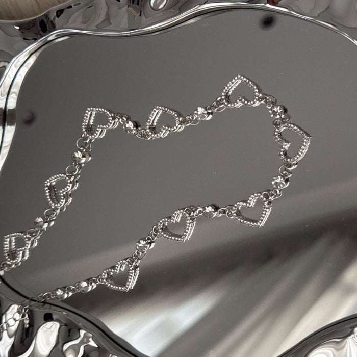 Wholesale 3 pcs/set Flash diamond hollow love necklace clavicle chain bracelet earrings