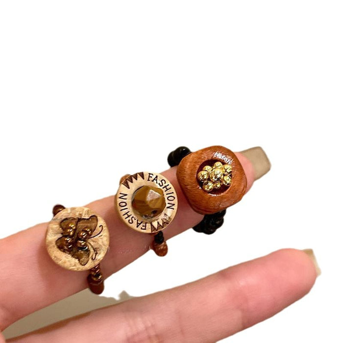 Wholesale Vintage brown beaded ring, wooden personalized bracelet, stacked with index finger ring