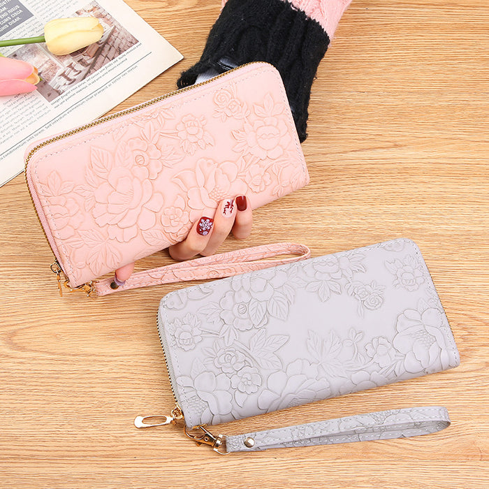 Wholesale New Long Zipper Hand-held Bag Enlarged Phone Bag Embossed Design Large Cash Clip Simple Women's Wallet Trend JDC-WT-PC006