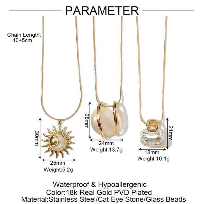 Wholesale New Cat Eye Stone Sun Titanium Steel Pendant Necklace Fashion Bag Clavicle Chain Stainless Steel Jewelry