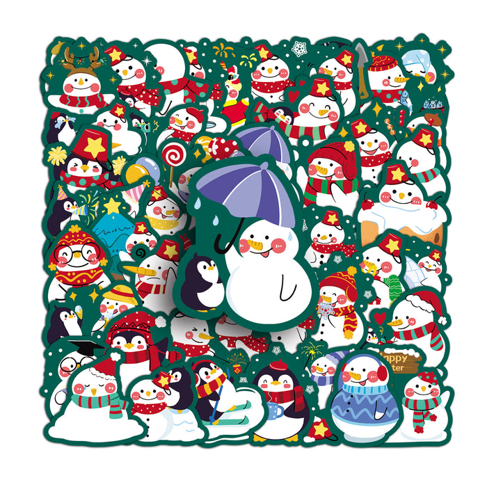 Wholesale 50pcs Snowman Graffiti Sticker Cartoon Cute Hand-painted Christmas Decoration Phone Case Water Cup Waterproof Sticker