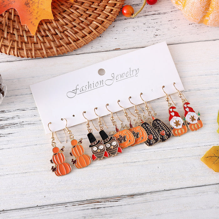 Wholesale Thanksgiving Pumpkin Earring Set Trendy Fall Alloy Drop Earrings Fashion Accessory