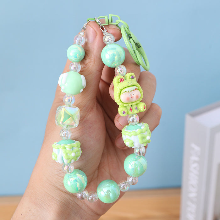 Wholesale Acrylic Bead Keychain Cute Cartoon Pink Phone Strap Decorative Accessory MOQ≥2