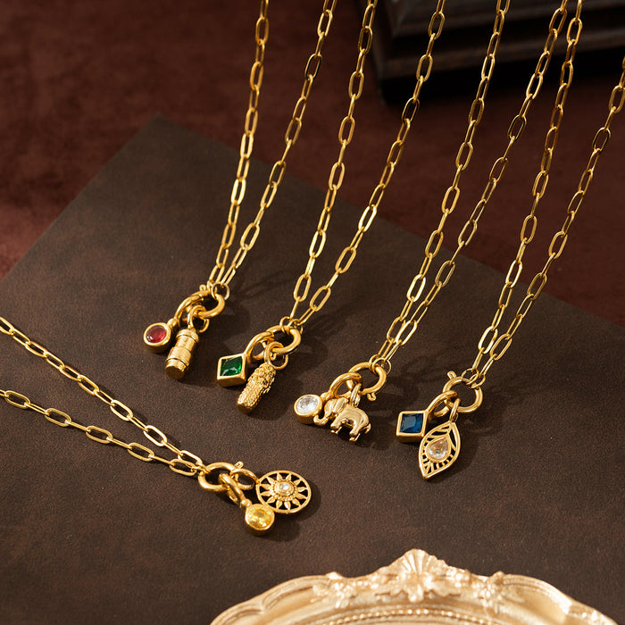 Wholesale stainless steel zircon feather necklace small pendant furnace vacuum plating gold color jewelry