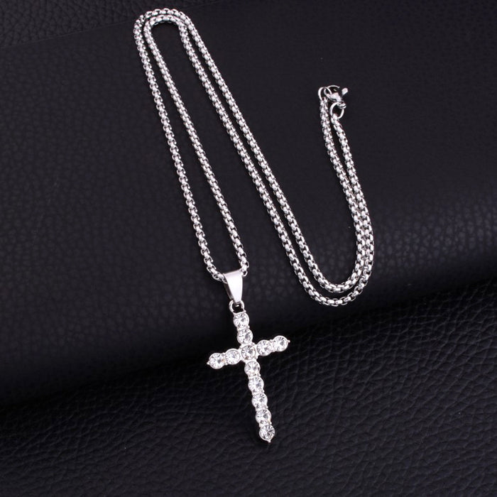 Wholesale Full Diamond Cross Necklace Titanium Steel Accessories Personalized Sweater Chain