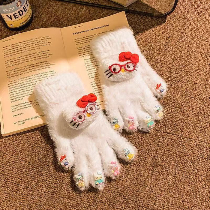Wholesale Cute knitted plush five-finger gloves
