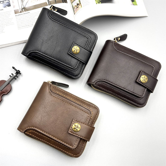 Wholesale Retro Men' s Short Zipper Wallet Oil Wax Leather,  Coin and Card Organizer - Boutique Accessory MOQ≥2