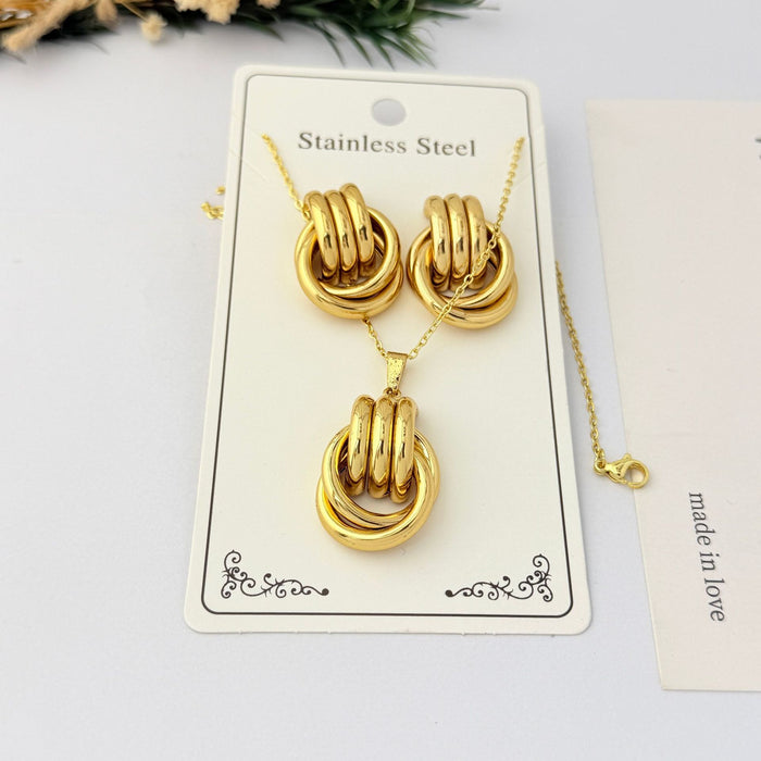 Wholesale Gold Plated Stainless Steel Geometric Necklace and Earring Set