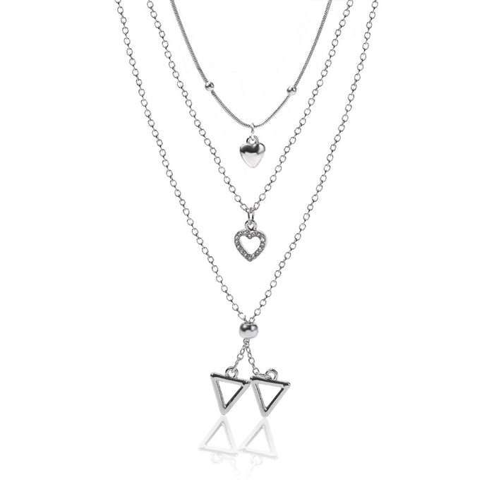 Wholesale Jewelry niche geometric diamond inlaid love pendant design sense tassel multi-layer necklace silver