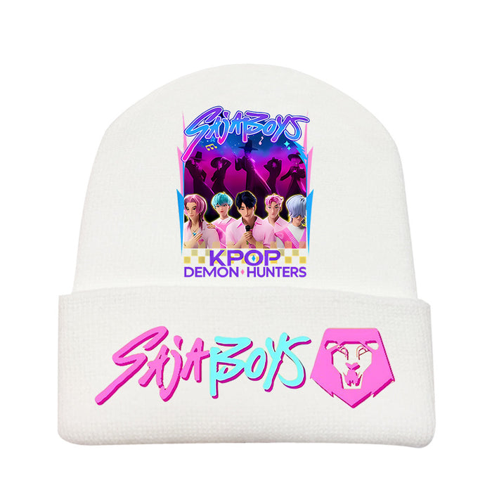 Wholesale Kpop Knitted hat fashion curled brim beanie printed