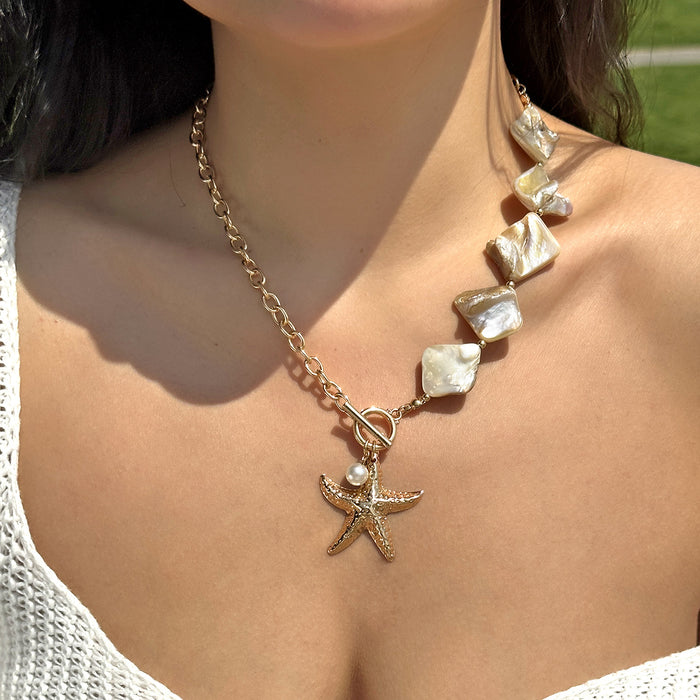 Wholesale Shell Pendant Beaded Chain Necklace Trendy Beach Vacation Jewelry