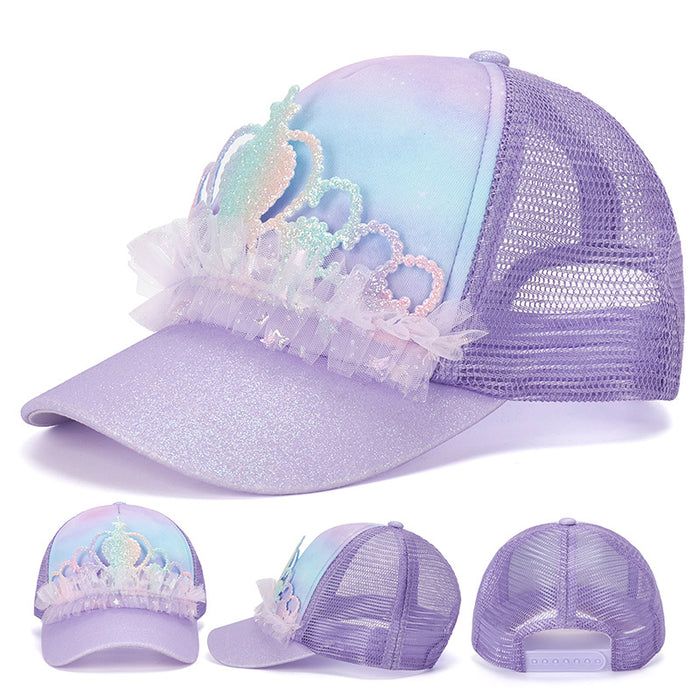 Wholesale Thin lace hat with hollowed out mesh duckbill cap and flower shading breathable sequin baseball cap