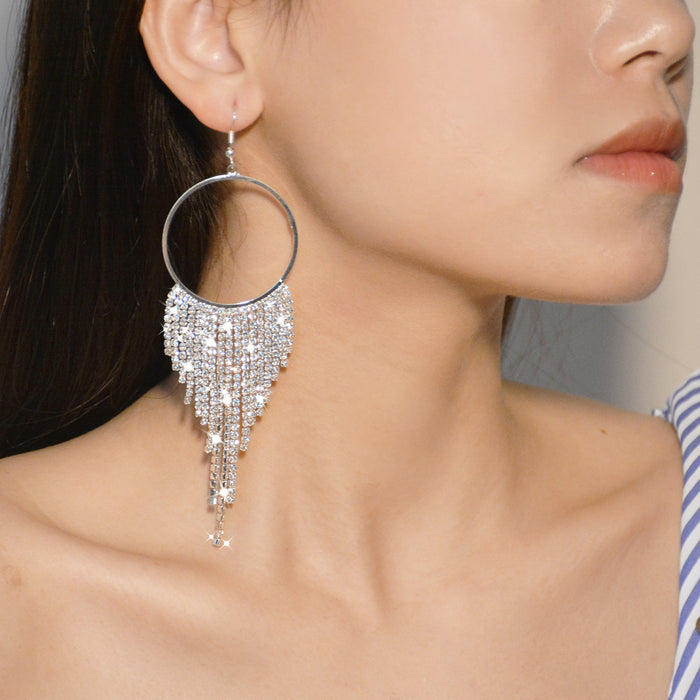 Wholesale Alloy Diamond Round Tassel Earrings JDC-ES-ShiYi001