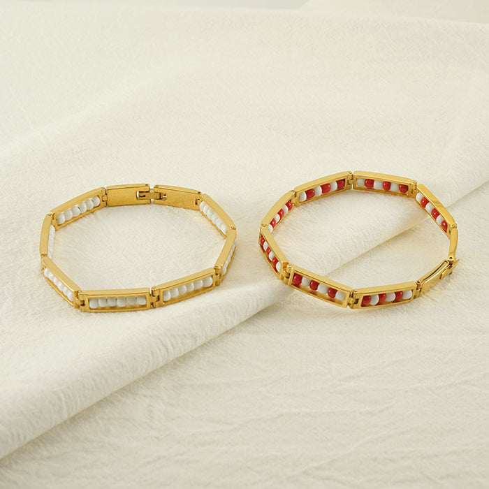 Wholesale 18K gold titanium steel bracelet with colored beads