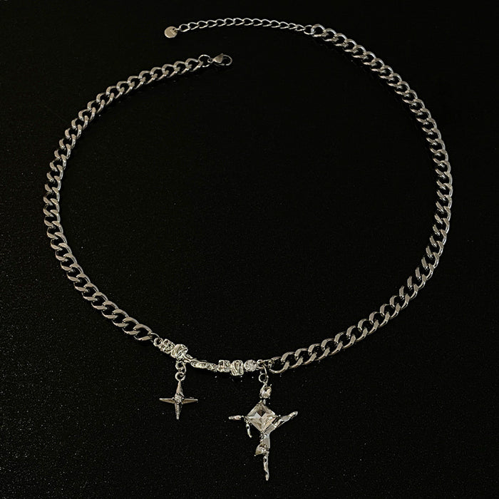 Wholesale Square Diamond Star Cross Necklace for Men, Unisex Style, Niche Clavicle Chain