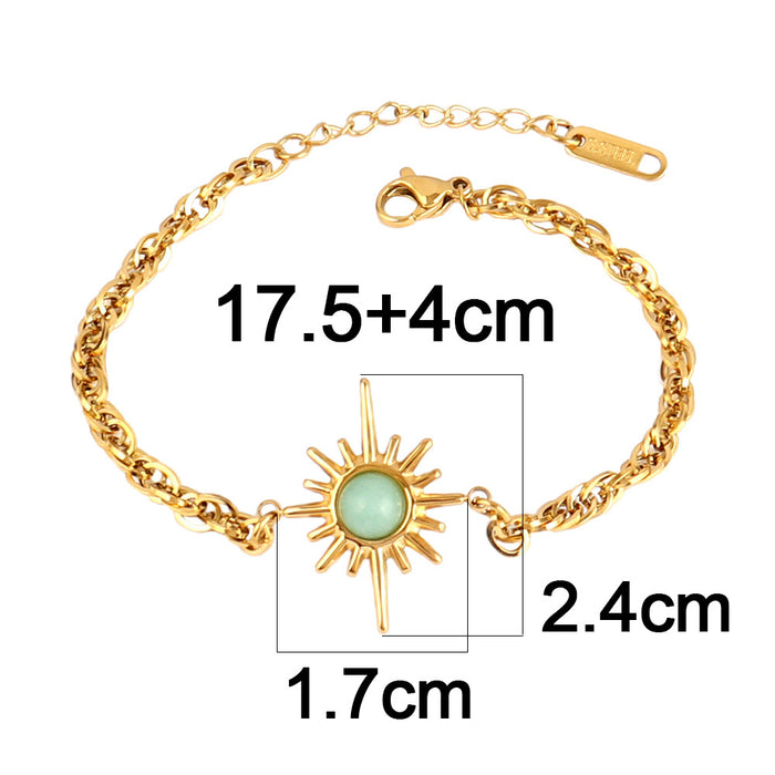 Wholesale Vintage stainless steel natural stone pendant bracelet,  simple and multi-element turquoise bracelet