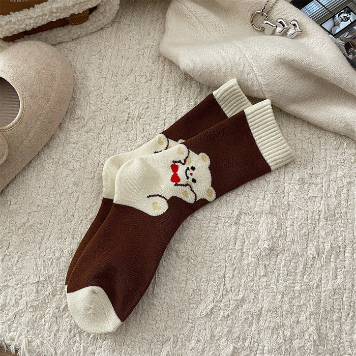 Wholesale Autumn and winter pure cotton mid tube socks for children, cute cartoon looped anti pilling socks