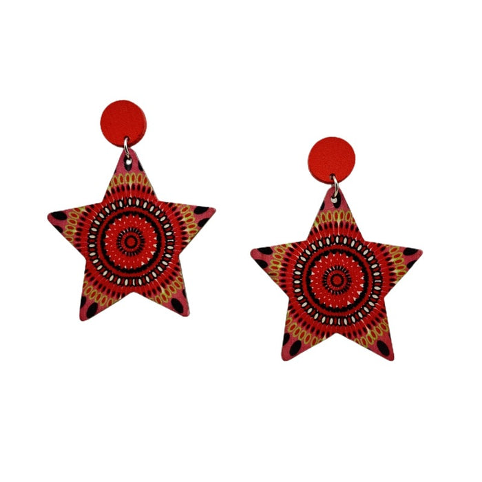 Wholesale Retro Color Pentagram Wooden Earrings JDC-ES-FaXin003
