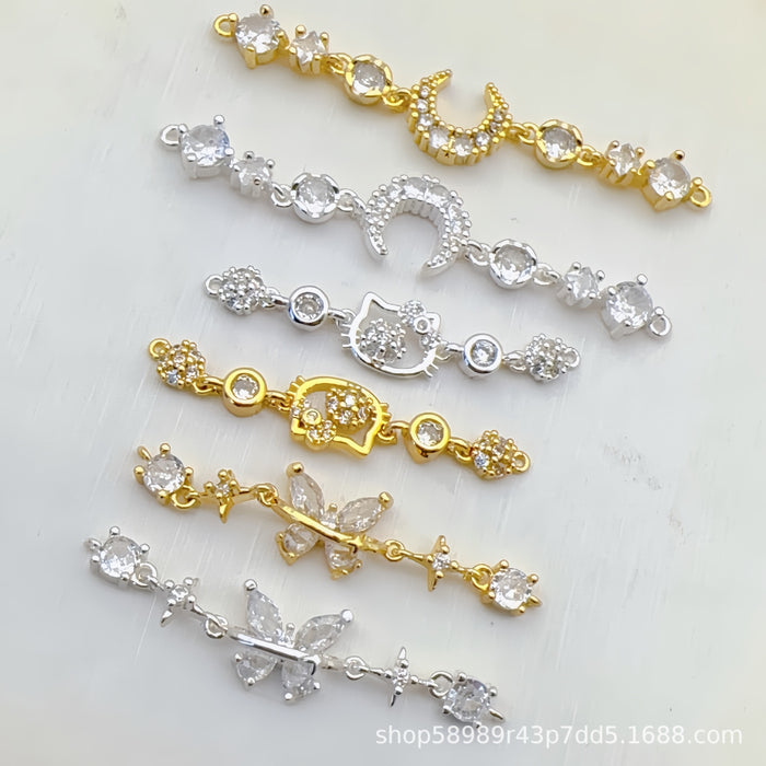 Wholesale Butterfly Moon Zircon Gold Electroplated Copper Beaded Bracelet MOQ≥3