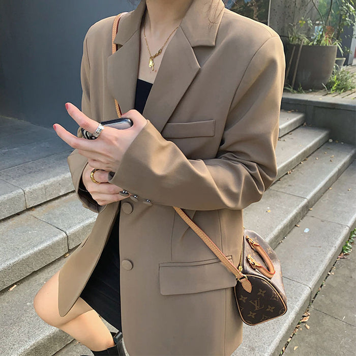 Wholesale Women's Spring and Autumn Suits Korean Loose Suits Brown Casual Suits Women's Jackets JDC-CTS-ZX006