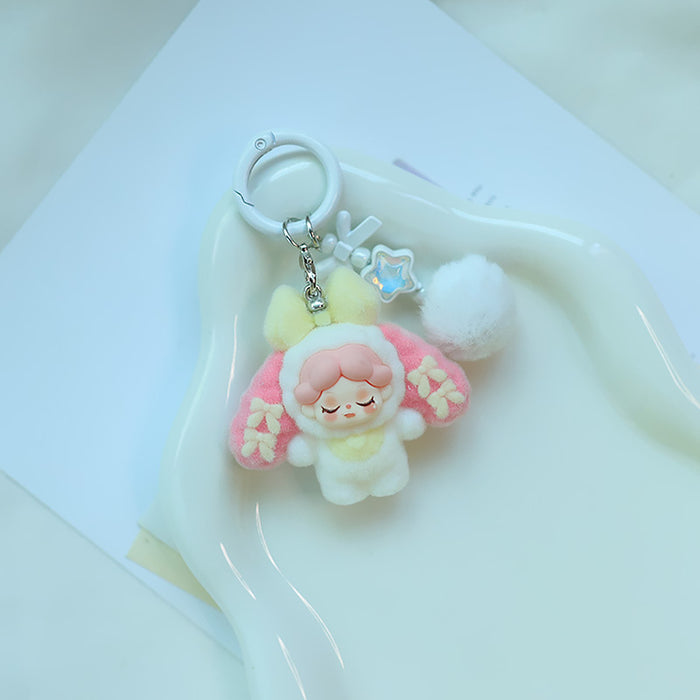 Wholesale Bowknot Flocking Big Ear Cartoon Keychain Schoolbag Pendant