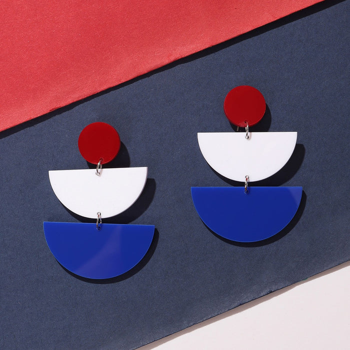Wholesale Independence Day Red White Blue Geometric Star Acrylic Tassel Earrings Fashion Accessory MOQ≥2