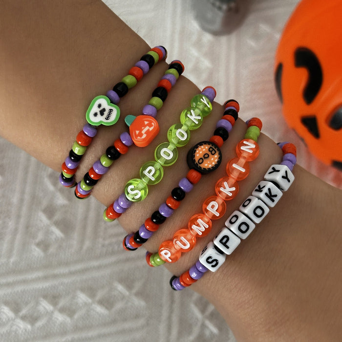 Wholesale Halloween Stacking Bracelet Set with Pumpkin Ghost and Skeleton Beads Jewelry Accessory