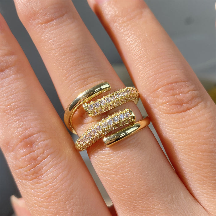 Wholesale RAKOL Japanese and Korean personality light luxury geometric copper inlaid zircon commuter versatile women's snake bone ring
