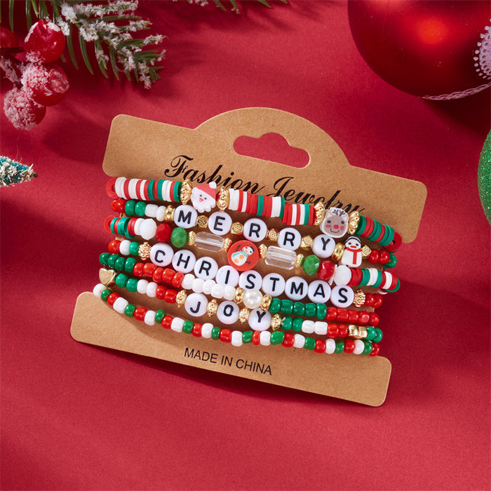 Wholesale Christmas Bracelet Rice Bead Polymer Clay Multi-layer Bracelet Cartoon  Bell Christmas Party