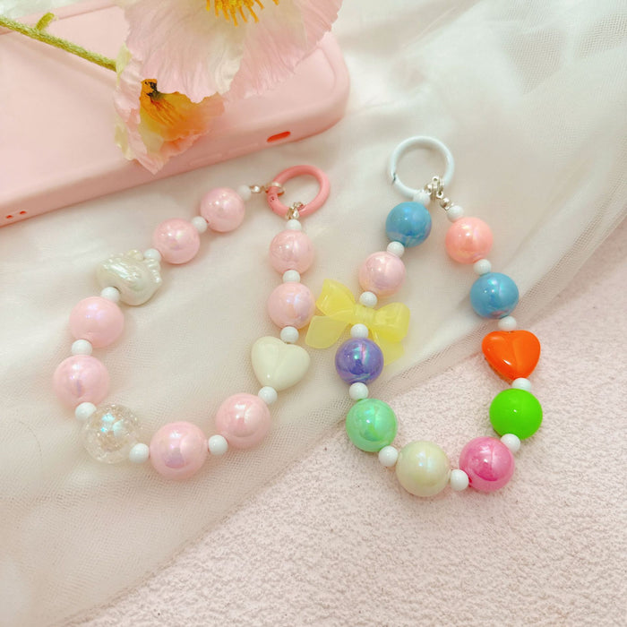 Flower Beaded Mobile Phone Chain Keychain Pendant Bag Decorative Hanging Ornaments