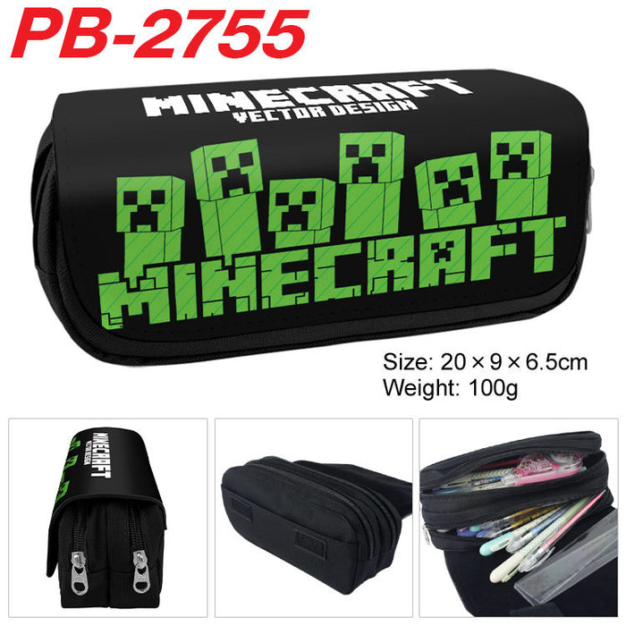Wholesale Cartoon Game Themed Canvas Pencil Case Double Layer Zipper Large Capacity Student Stationery
