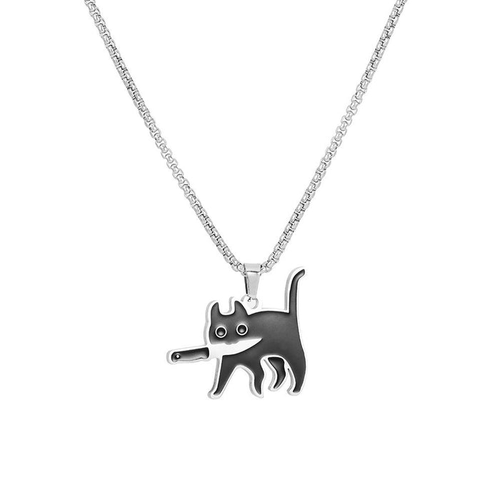 Wholesale Cross-border Halloween Knife-biting Cat Necklace Versatile Sweater Chain