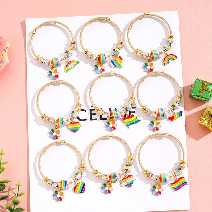 Wholesale Heart Balloon Sunflower Pendant Stainless Steel Open Bangle Bracelet  Chic Jewelry Accessory for Women