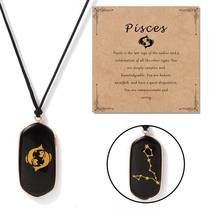Wholesale Kraft paper English blessing card packaging necklace with twelve zodiac sign black obsidian stone beads