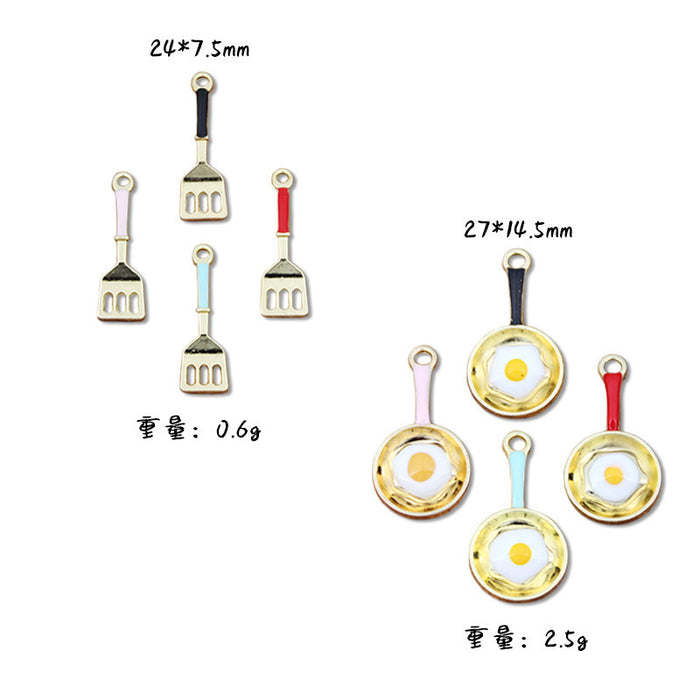 Wholesale 10pcs  jewelry accessories alloy color oil pan fried egg spatula earrings pendant key pendant