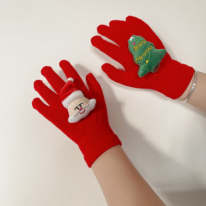 Wholesale Christmas plush gloves women' s winter warm finger gloves outdoor five finger gloves manufacturers