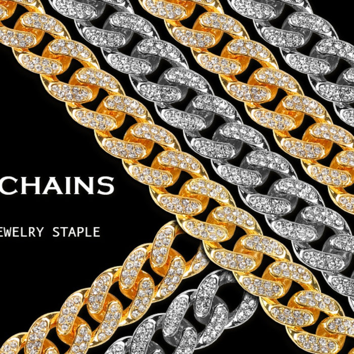 Wholesale 12mm Alloy Men's Cuban Chain Full Diamond Necklace JDC-NE-XinMingcan003
